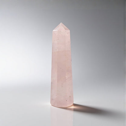 natural rose quartz wand in a jumbo obelisk shape