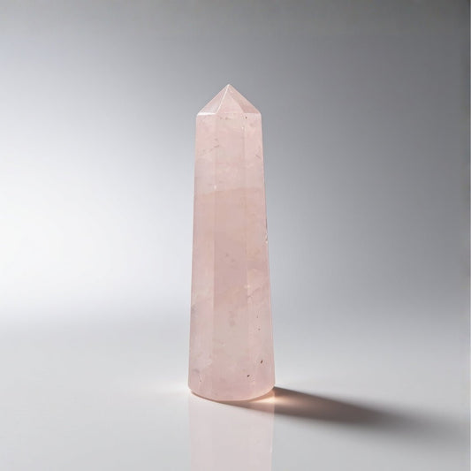 natural rose quartz wand in a jumbo obelisk shape