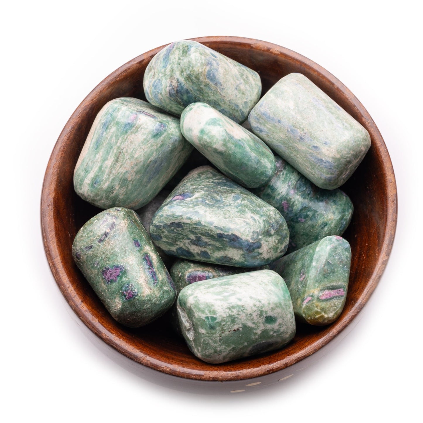 ruby zoisite tumble pebble stone 300gm wooden bowl