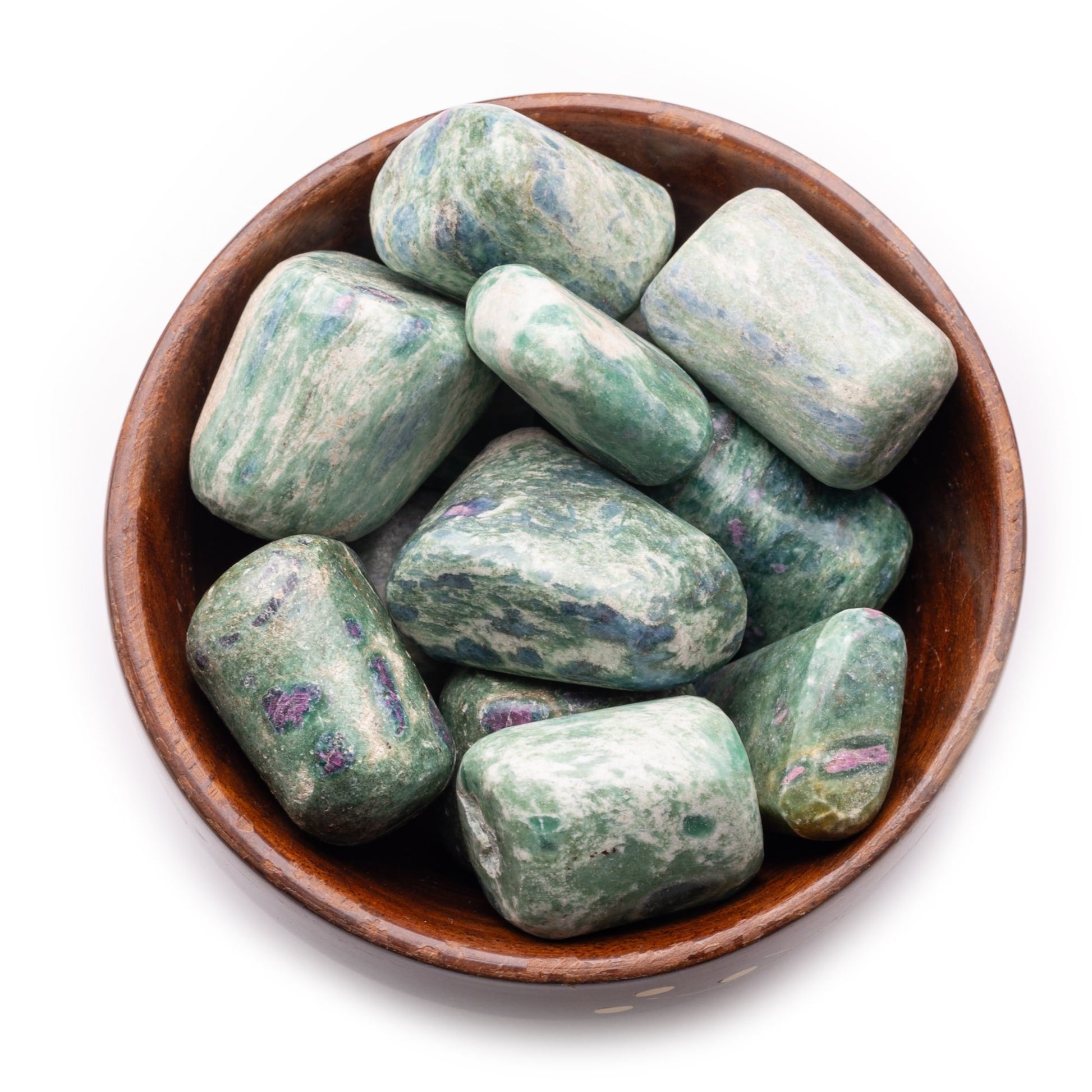 ruby zoisite tumble pebble stone 300gm wooden bowl