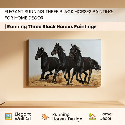 Running Three Black Horses - Vastu & Feng Shui Canvas Print, Paintings