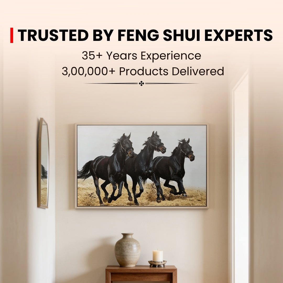 3 Black Running Horses Vastu Feng Shui Canvas Print, Paintings For Office, Home Living Room & Bedroom Decor - plusvalueindia