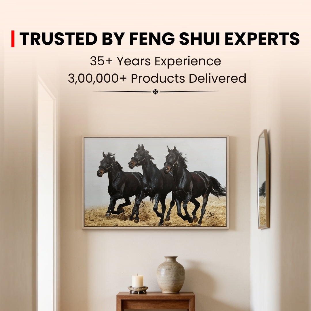 Running Three Black Horses - Vastu & Feng Shui Canvas Print, Paintings