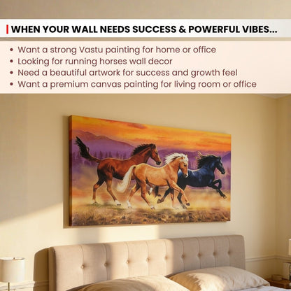 Running Three Horses - Vastu & Feng Shui Canvas Print, Paintings For Home Living Room & Bedroom Decor - plusvalueindia