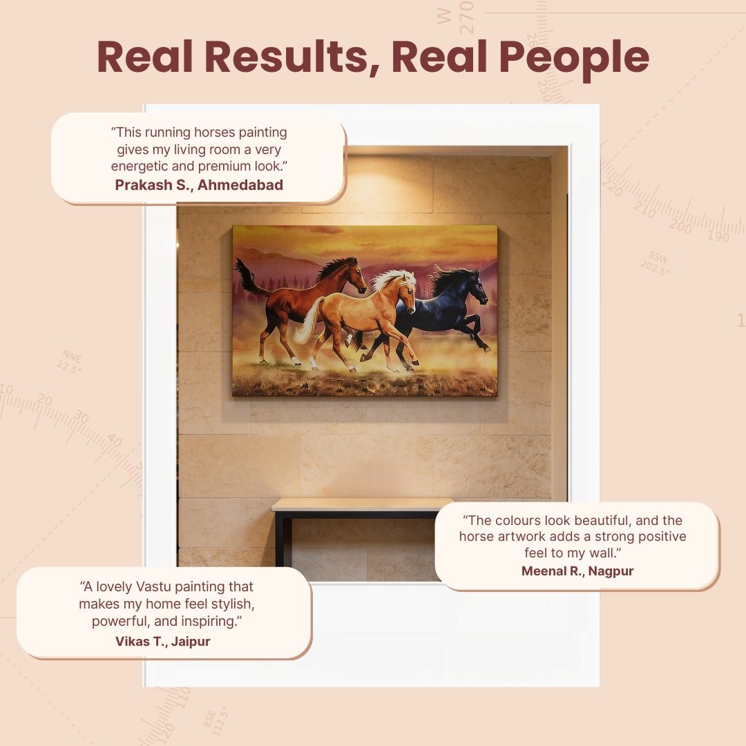 Running Three Horses - Vastu & Feng Shui Canvas Print, Paintings For Home Living Room & Bedroom Decor - plusvalueindia