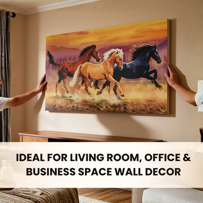 Running Three Horses - Vastu & Feng Shui Canvas Print, Paintings For Home Living Room & Bedroom Decor - plusvalueindia