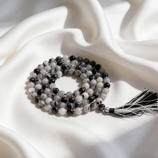 Natural Rutile Quartz 10 mm substantial gemstone japa mala necklace with 108 beads and tassel