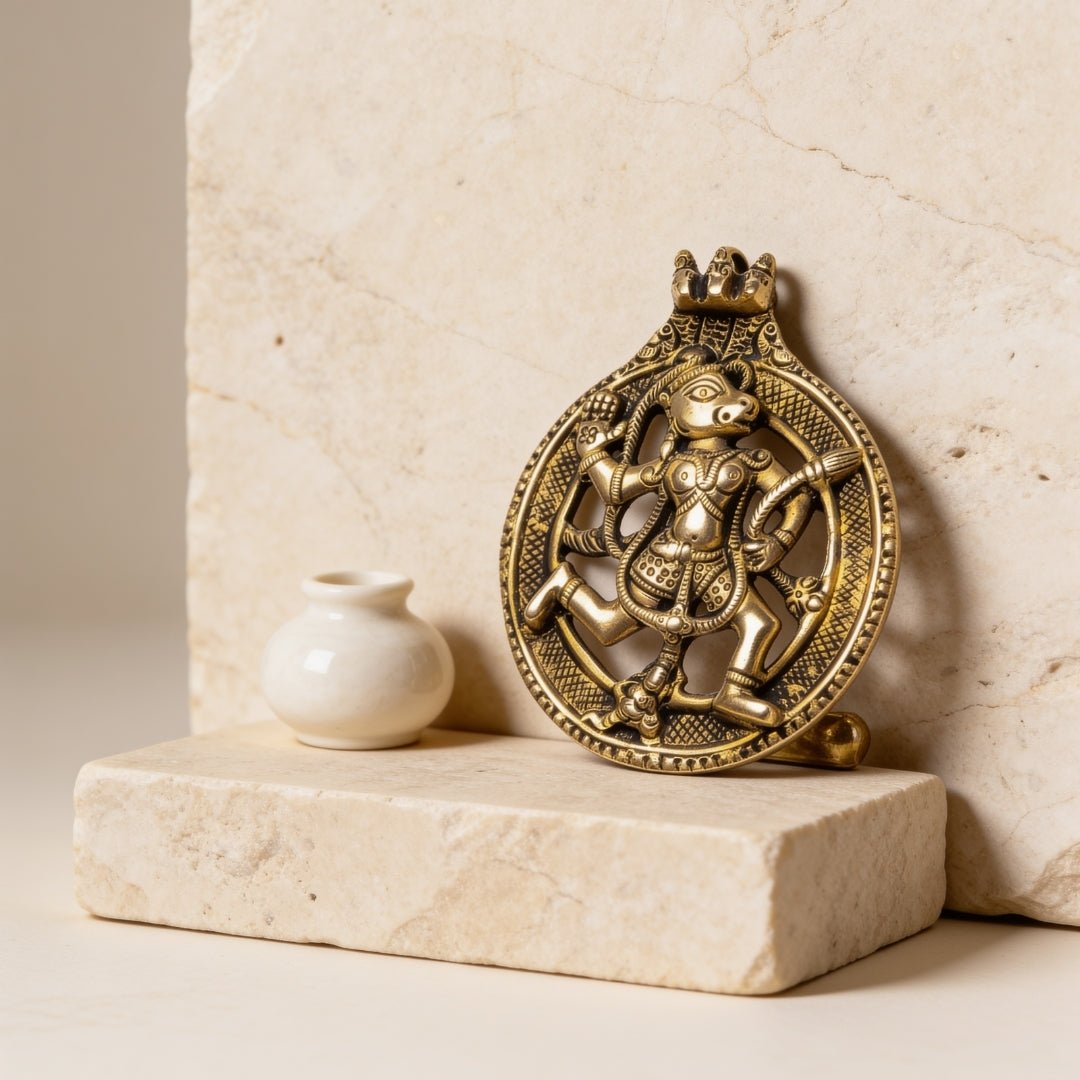 Sankat Mochan Bahubali Hanuman brass idol in powerful standing posture with gada and mountain