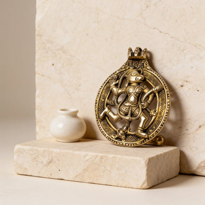 Sankat Mochan Bahubali Hanuman brass idol in powerful standing posture with gada and mountain