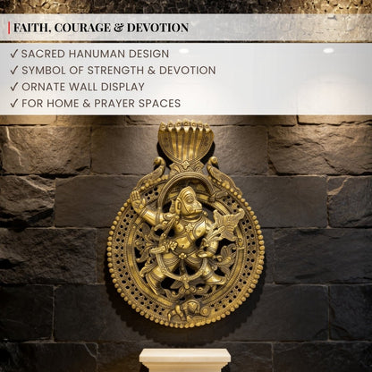 Fine engraved brass details of the heavy gada, lifelike hand-held mountain, and floral-embossed pedestal base