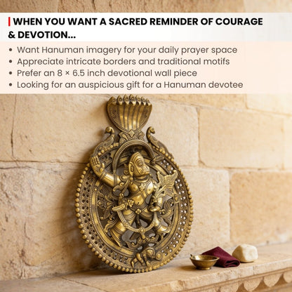 Scale diagram showing 8-inch height and 6.5-inch base width of Bahubali Hanuman brass murti