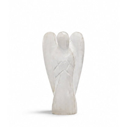 Hand-carved natural Selenite crystal guardian angel pocket figurine 2 inch tall in standing posture