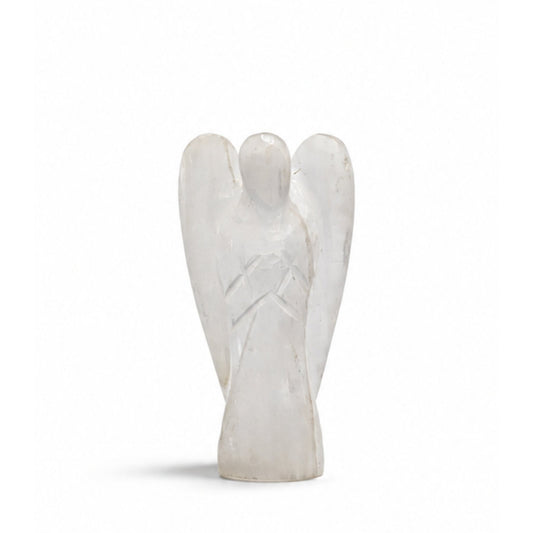 Hand-carved natural Selenite crystal guardian angel pocket figurine 2 inch tall in standing posture