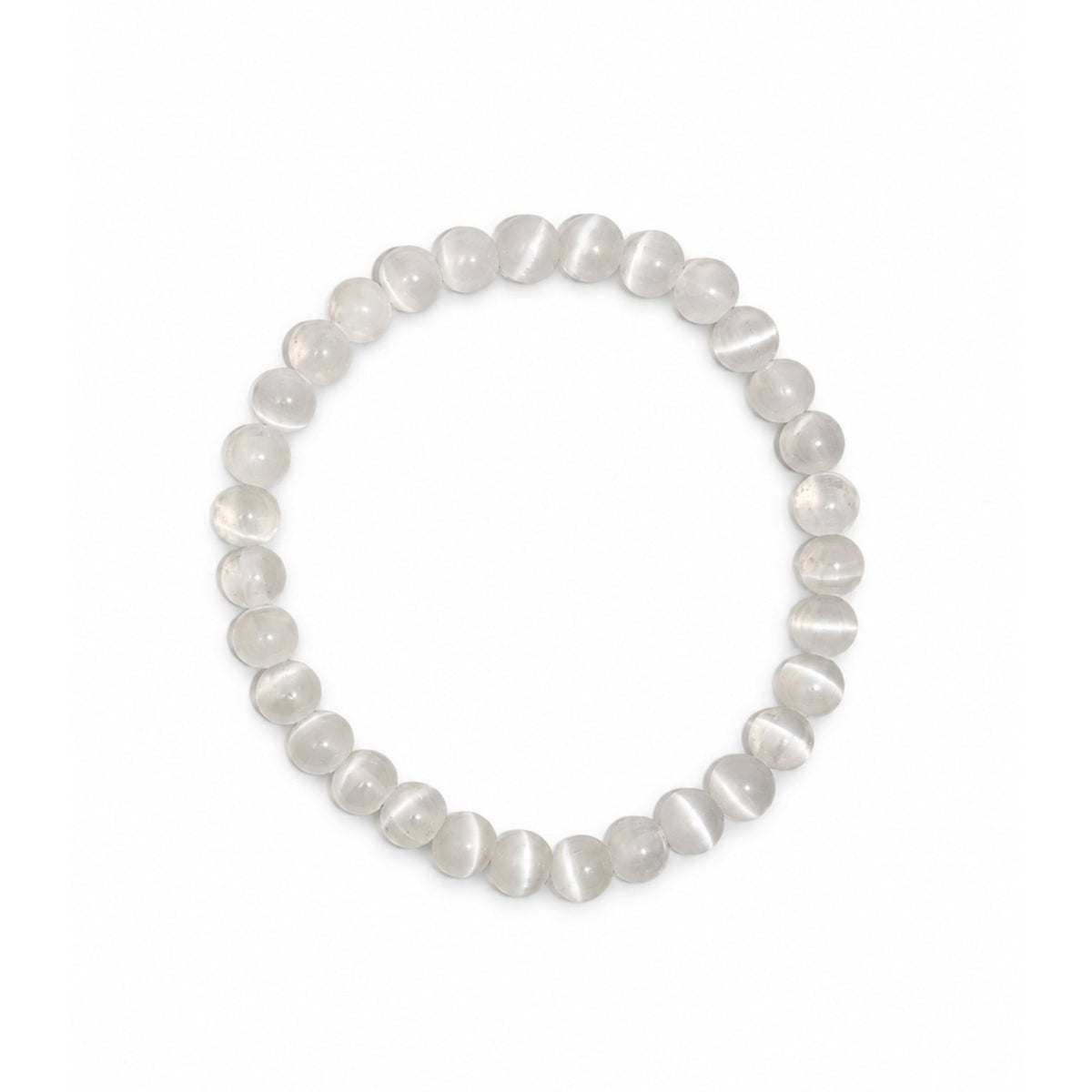 Scale graphic showing 6 mm bead diameter alongside resilient multi-strand clear elastic stretch cord construction