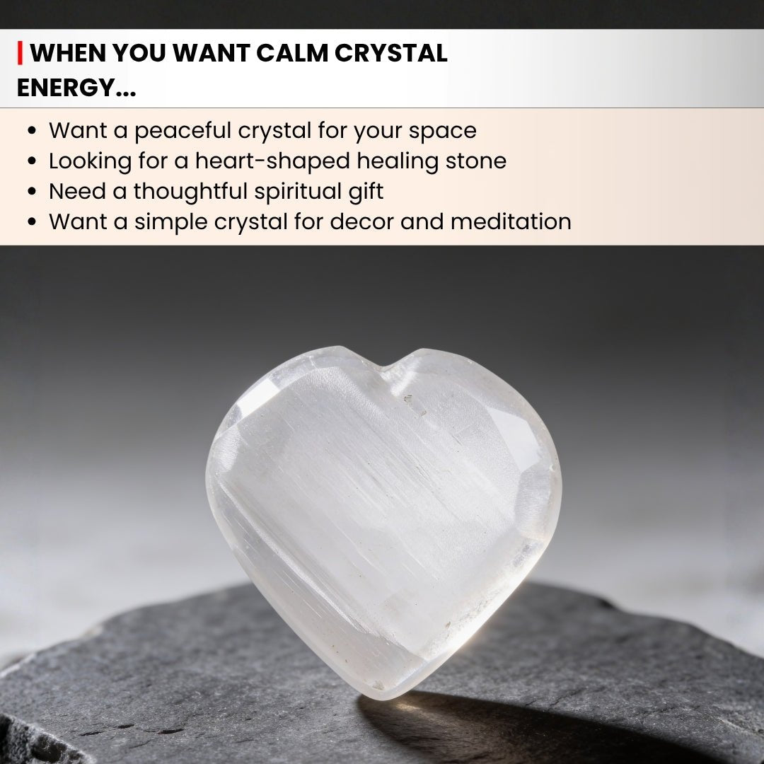 side profile of the selenite heart showing curved edges and thickness