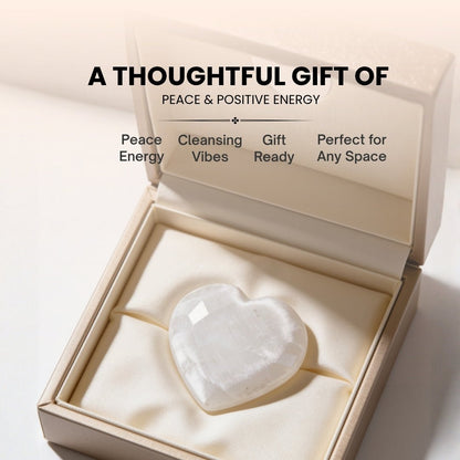 selenite heart stone held during a quiet meditation session