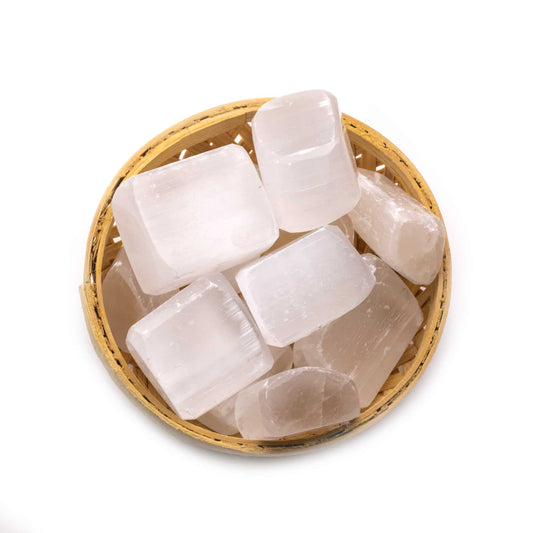 selenite tumble pebble stone 200gm basket