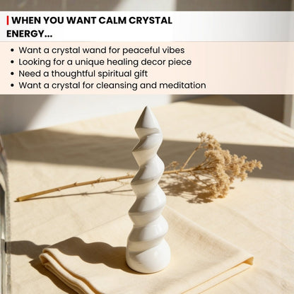 pointed tip and tapered profile of the 6 inch selenite wand