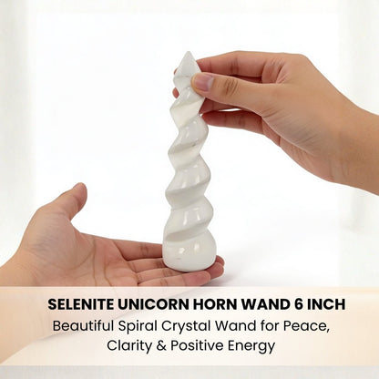 6 inch natural selenite spiral wand weighing approximately 218 grams
