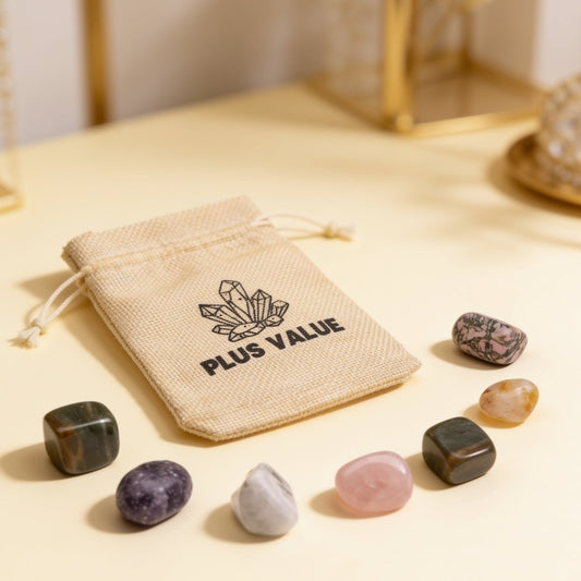 Self-Love pocket crystal bag featuring soothing heart-healing tumbled gemstones in a drawstring pouch