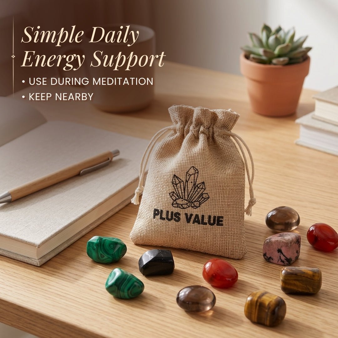 Set of 7 Seven Chakra Crystal Stones Bag - plusvalueindia
