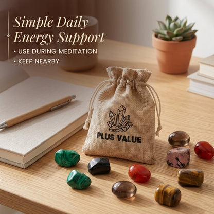 Set of 7 Seven Chakra Crystal Stones Bag - plusvalueindia