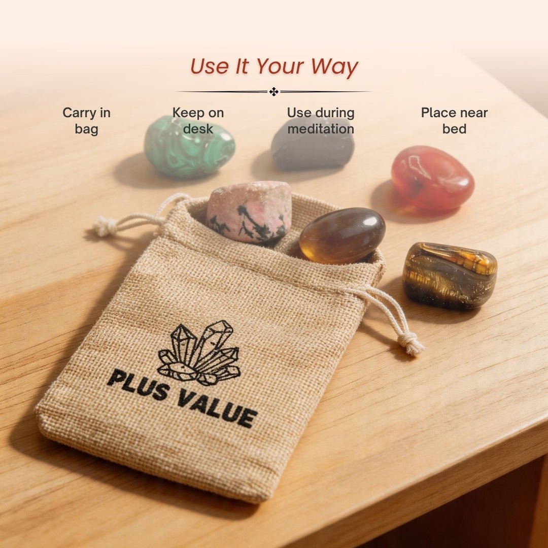 Set of 7 Seven Chakra Crystal Stones Bag - plusvalueindia