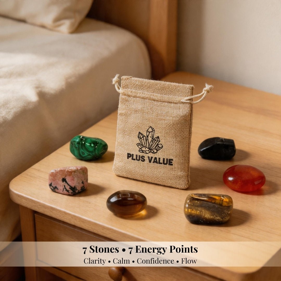 Set of 7 Seven Chakra Crystal Stones Bag - plusvalueindia