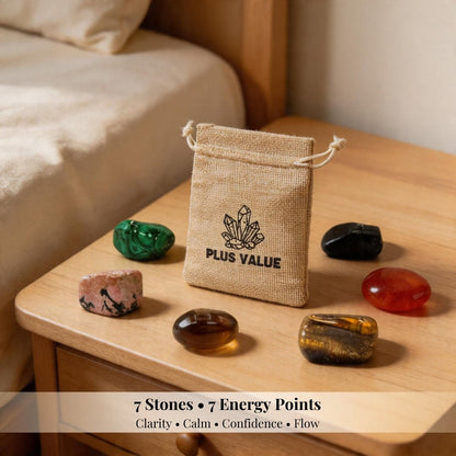 Set of 7 Seven Chakra Crystal Stones Bag - plusvalueindia