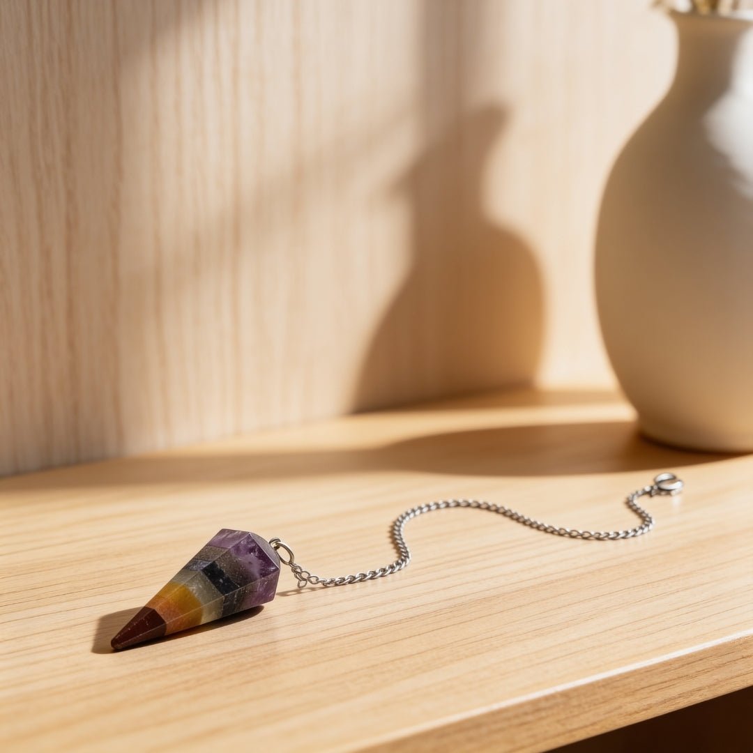 seven chakra crystal dowsing pendulum with metal chain