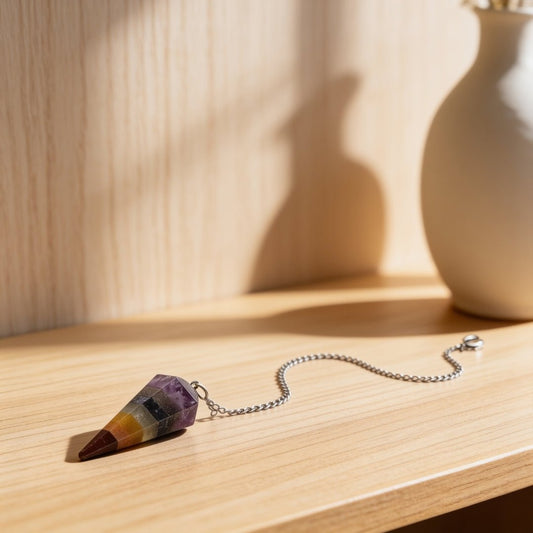 seven chakra crystal dowsing pendulum with metal chain