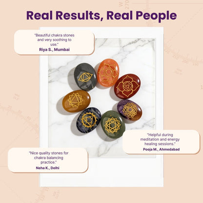 seven chakra Reiki stone set displayed in a meditation space