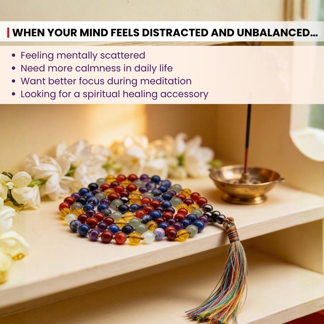 7 Chakra Stone Necklace Japa Mala 108+1 Bead for knotted