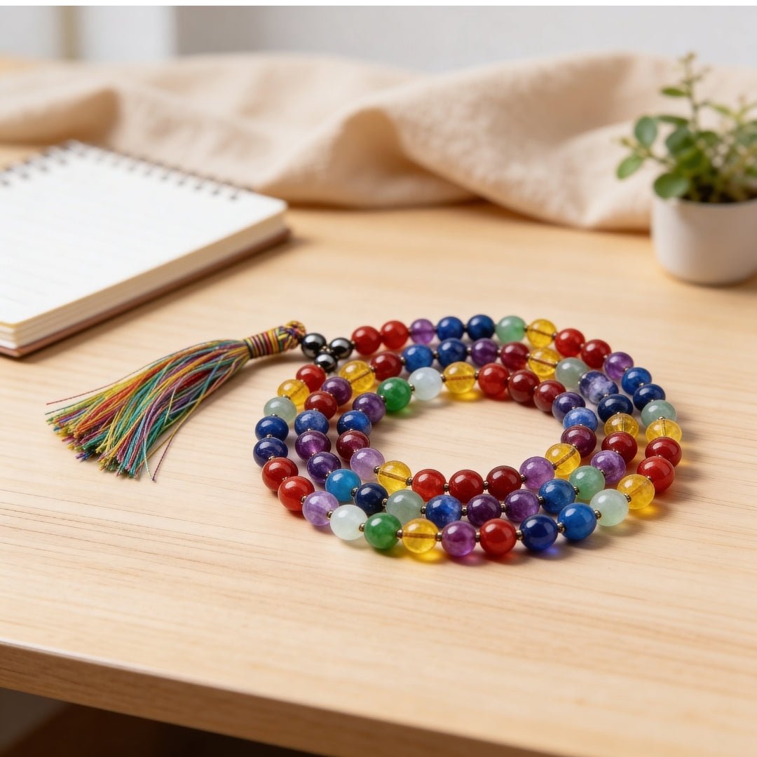 7 Chakra Stone Necklace Japa Mala 108+1 Bead for balance, healing & protection