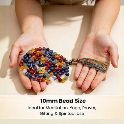 7 Chakra Stone Necklace Japa Mala 108+1 Bead, energised before dispatch by Plus Value India
