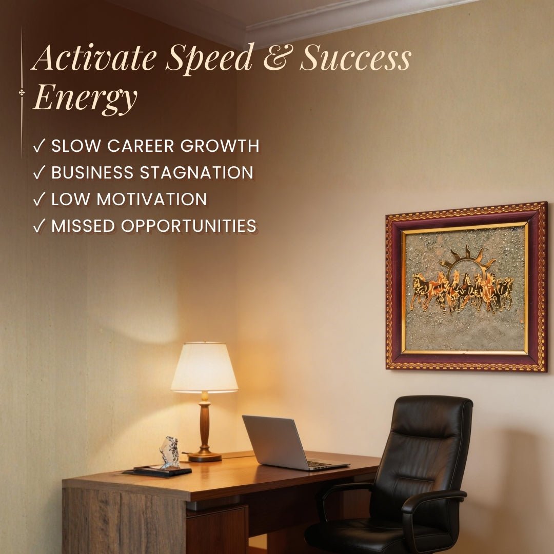 Seven Running Horses Pyrite Frame for Attracting Wealth, Money, Success - plusvalueindia