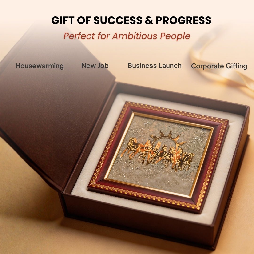 Seven Running Horses Pyrite Frame for Attracting Wealth, Money, Success - plusvalueindia