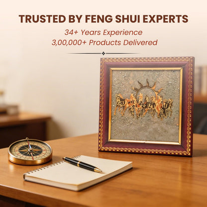 Seven Running Horses Pyrite Frame for Attracting Wealth, Money, Success - plusvalueindia
