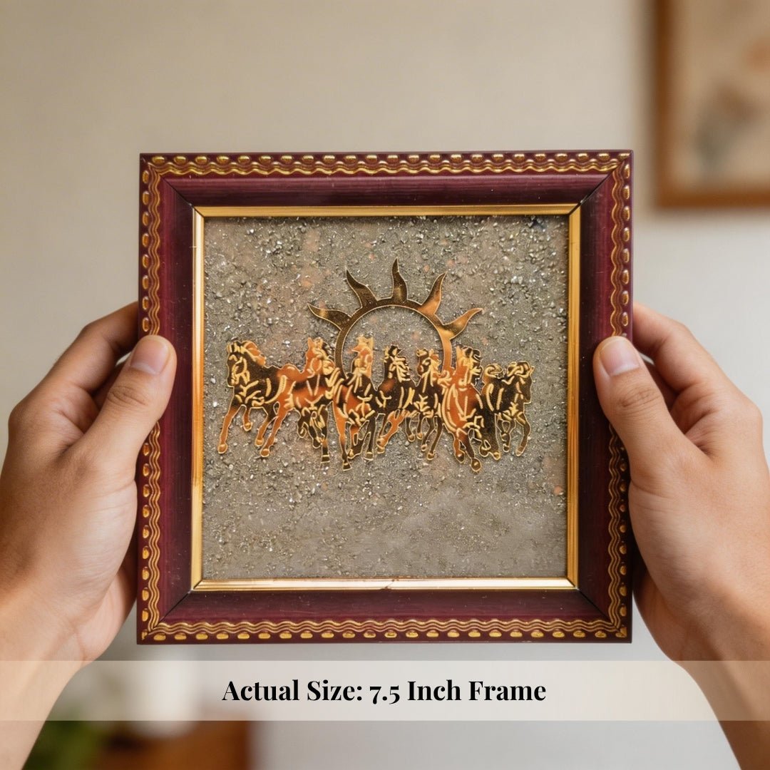 Seven Running Horses Pyrite Frame for Attracting Wealth, Money, Success - plusvalueindia