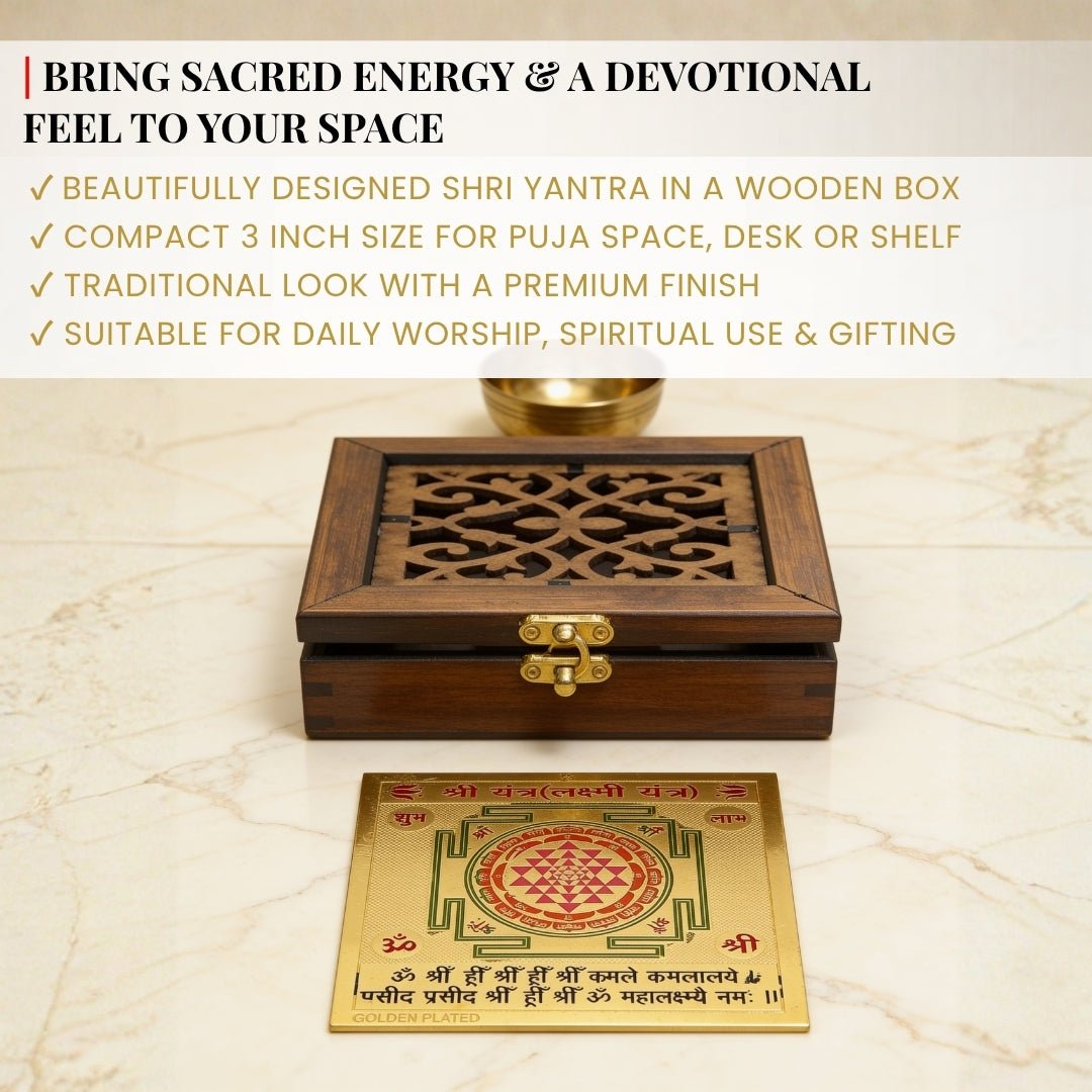 open presentation box holding the multicolour Shri Yantra