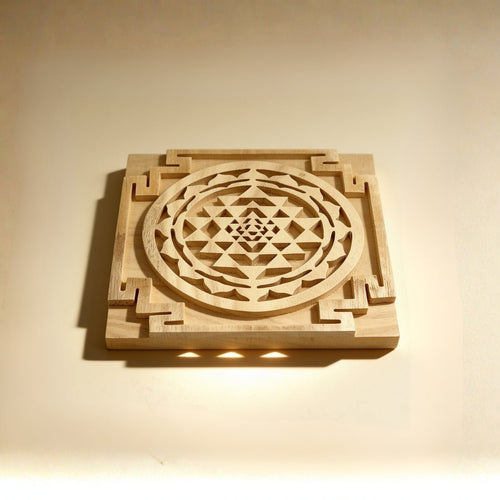 wooden Shriparni Shri Yantra in a light-golden finish