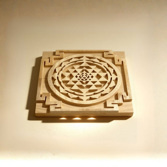 wooden Shriparni Shri Yantra in a light-golden finish