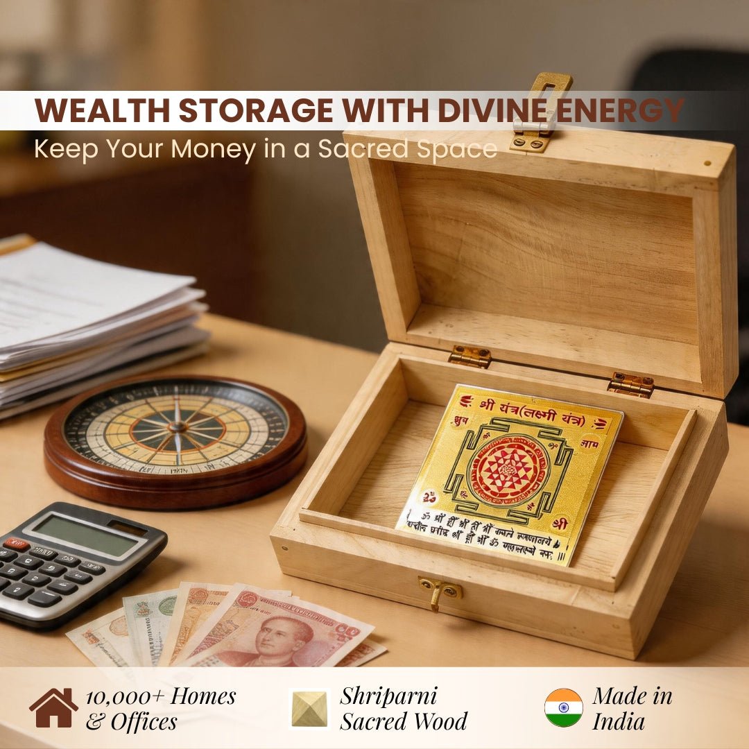 Shriparni Wooden Cash Box for Vastu - Wealth & Money Box for Home Locker & Shop Counter - plusvalueindia