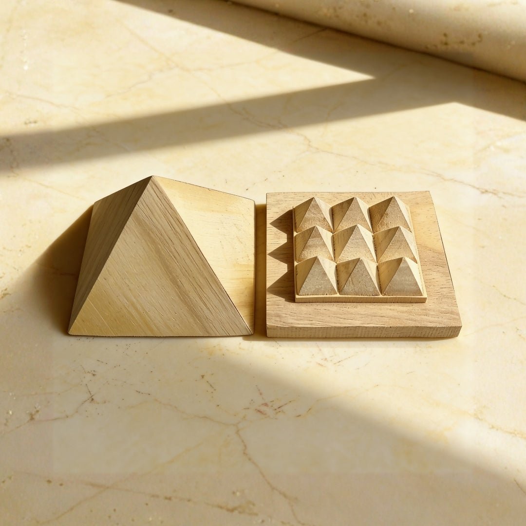 Shriparni Sriparni Wooden Pyramid 3inch with Base Pyramid Plate - plusvalueindia
