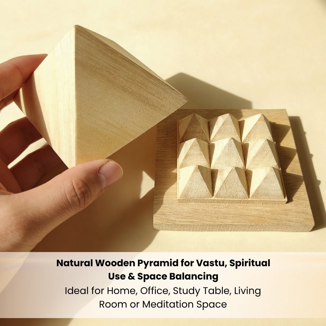 Shriparni Sriparni Wooden Pyramid 3inch with Base Pyramid Plate - plusvalueindia