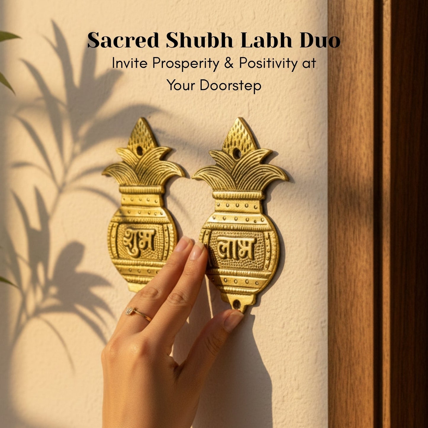 Shubh Labh Kalash Door Hangings (Pair) are Handcrafted in Pure Brass (Pital) with an Elegant Antique - Gold Finish. - plusvalueindia