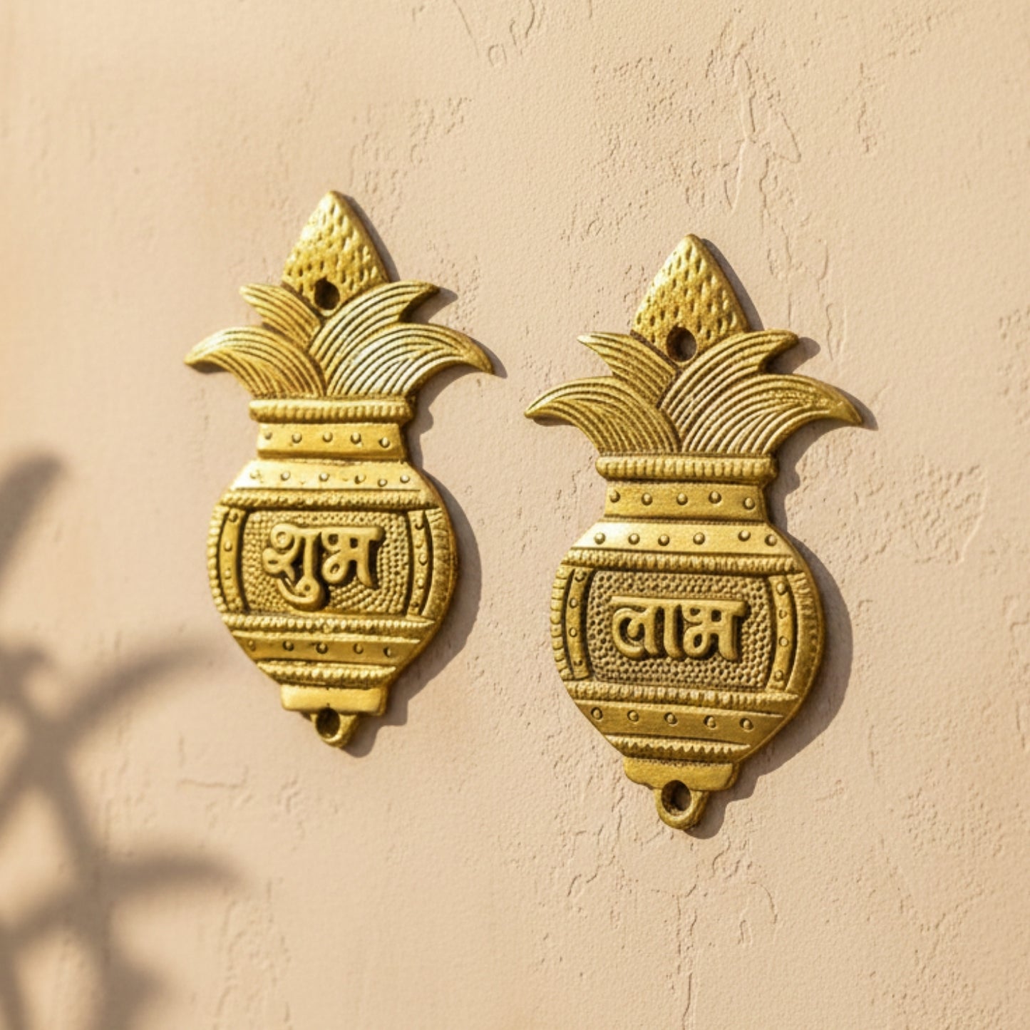 Shubh Labh Kalash Door Hangings (Pair) are Handcrafted in Pure Brass (Pital) with an Elegant Antique - Gold Finish. - plusvalueindia