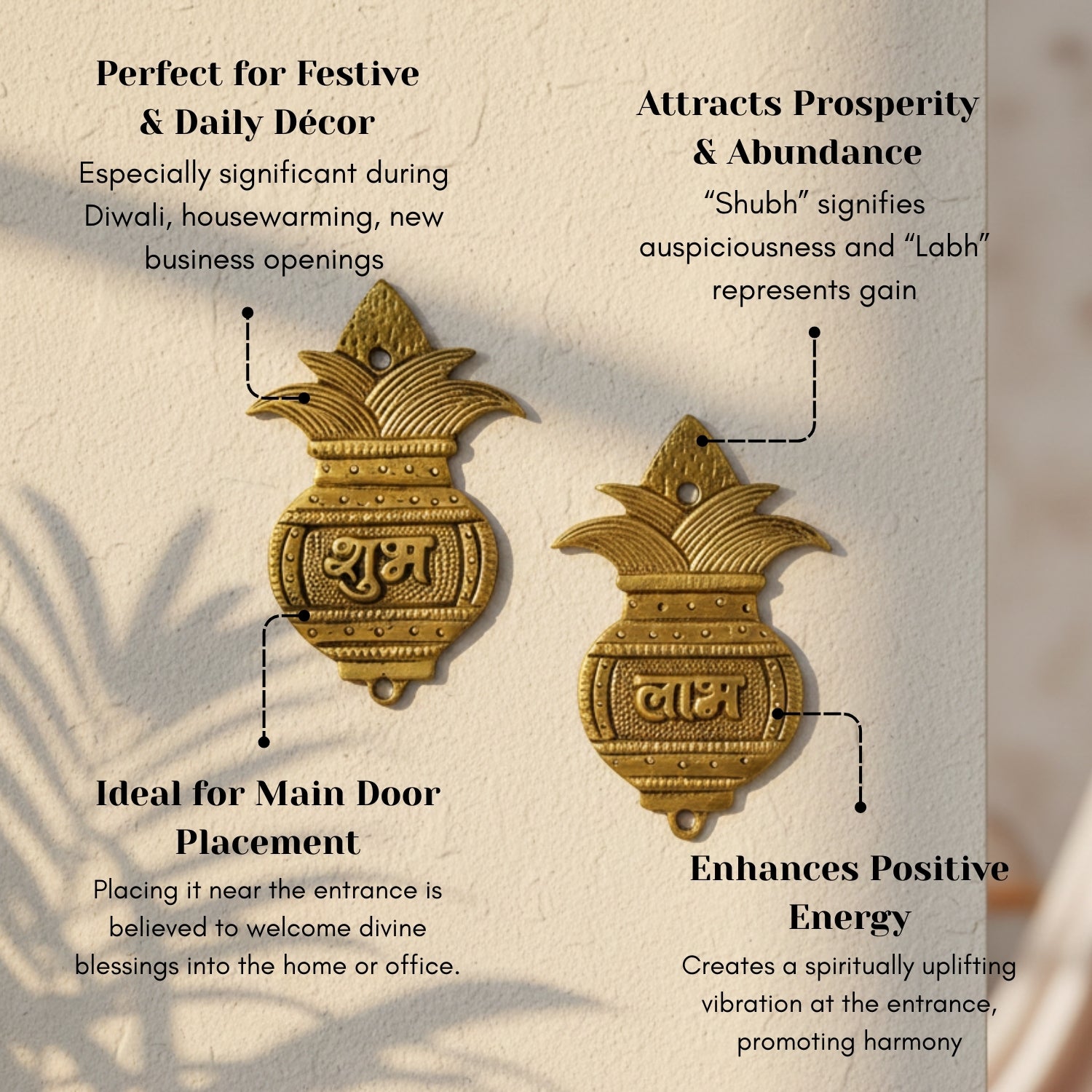 Shubh Labh Kalash Door Hangings (Pair) are Handcrafted in Pure Brass (Pital) with an Elegant Antique - Gold Finish. - plusvalueindia