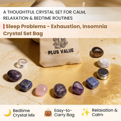 nine natural stones arranged beside the sleep crystal set bag