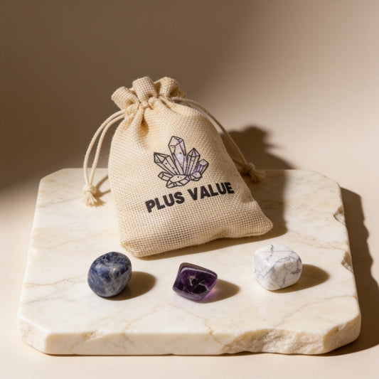 Sleepy Time insomnia crystal bag featuring calming sleep-aid tumbled gemstones in a drawstring pouch